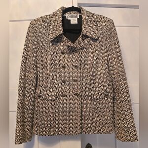 Carlisle Womans Tweed Coat Sz 10 Black Cream Classic Jacket Prep Holiday Wool M